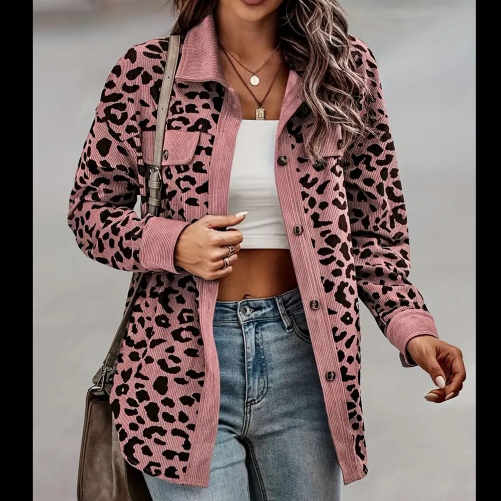 PLUS Leopard Print SUPER SOFT / LIGHTWEIGHT Corduroy Button Down Shirt / Jacket